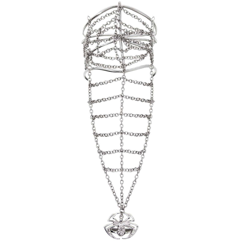 1928 Jewelry Web Cuff Bracelet and Link Chain Crystal Spider Ring Size 7