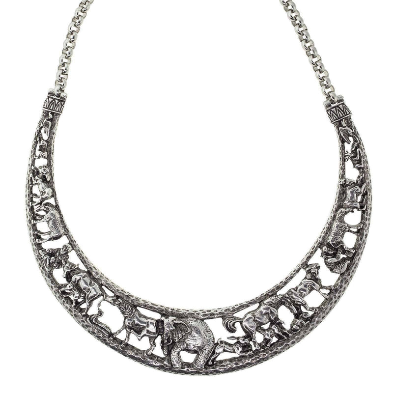 1928 Jewelry Elephant and Safari Animals Collar Necklace 14.5 Inch