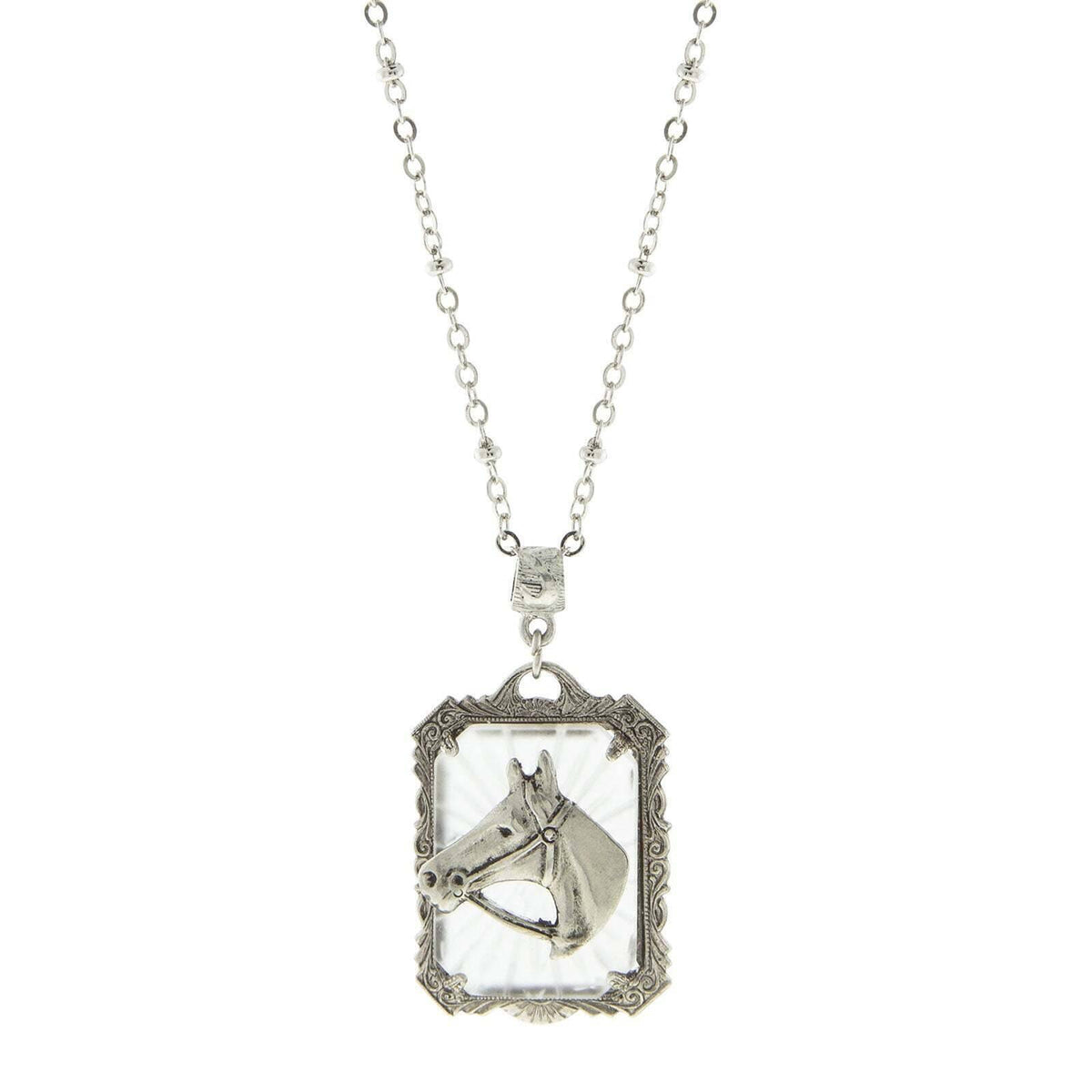 1928 Jewelry Lalique Rectangle Glass Horse Head Pendant Necklace 24 Inch