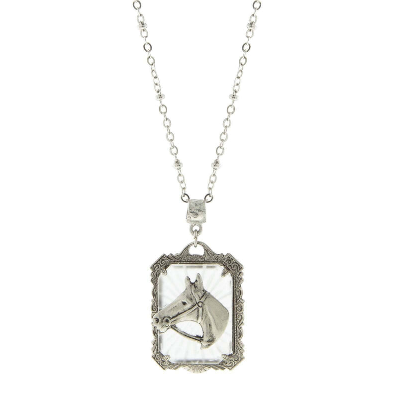 1928 Jewelry Lalique Rectangle Glass Horse Head Pendant Necklace 24 Inch