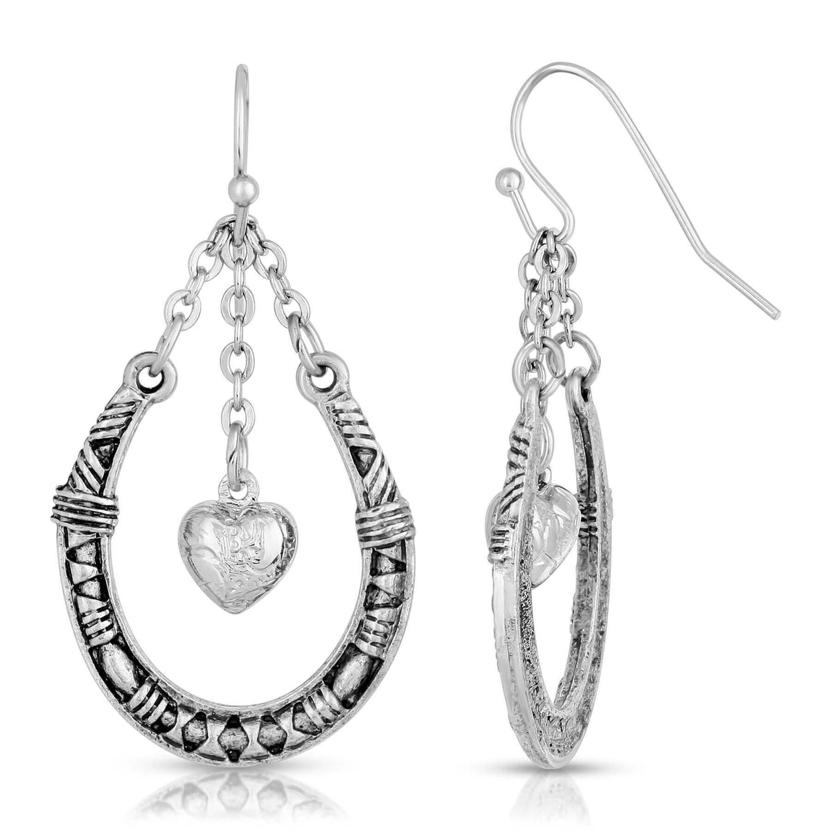 1928 Jewelry Horseshoe and Heart Chained Dangling Earrings