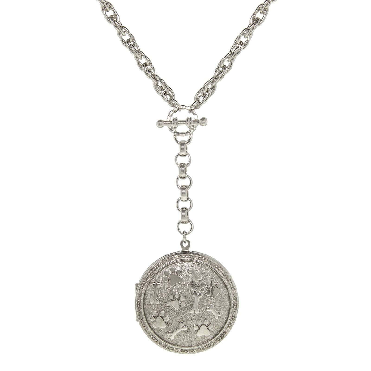 1928 Jewelry Pewter Round Heart Paws And Bones Drop Locket Necklace 28 Inch