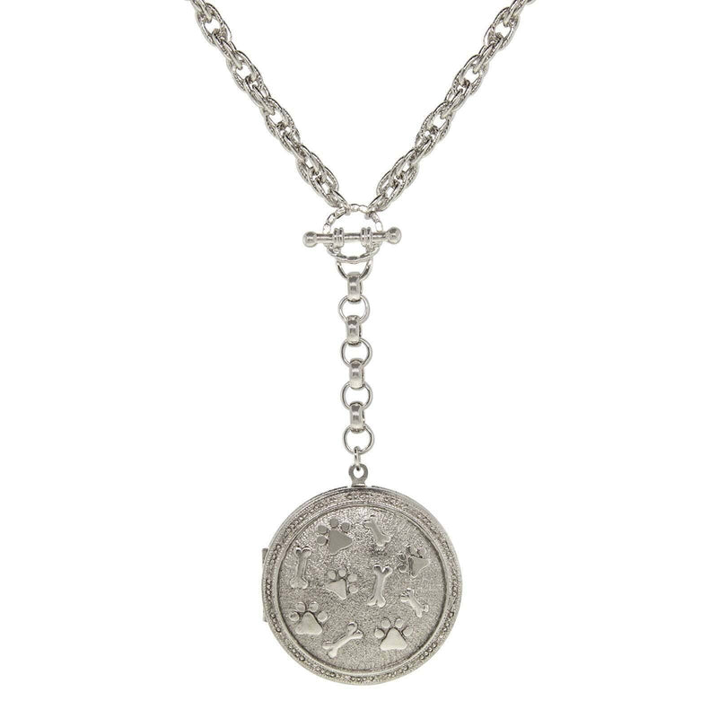 1928 Jewelry Pewter Round Heart Paws And Bones Drop Locket Necklace 28 Inch