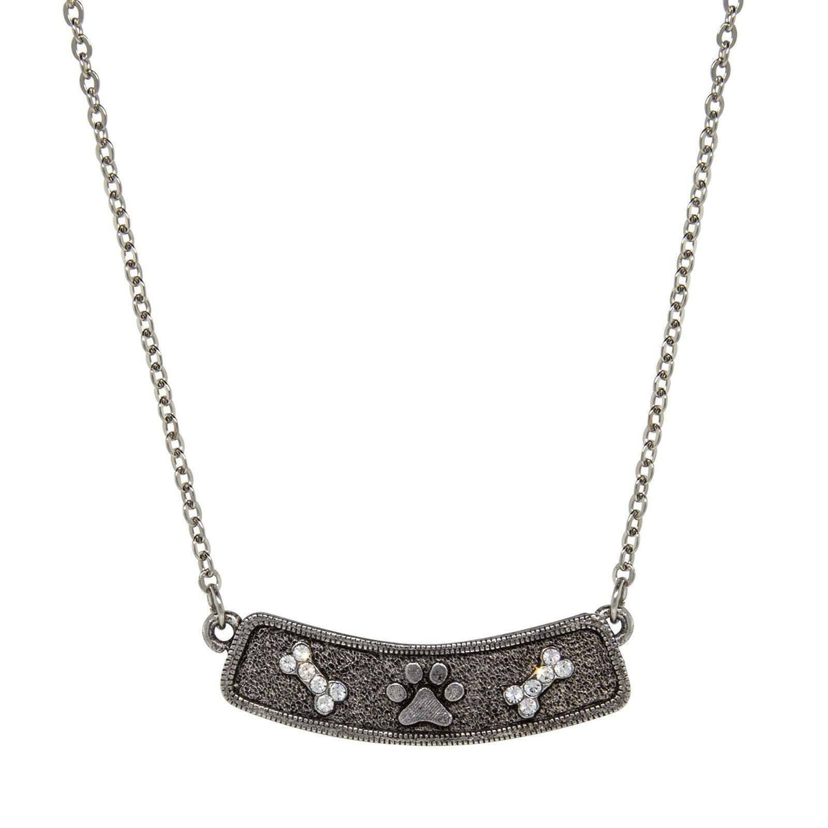 1928 Jewelry Crystal Bone And Paw Bar Pendant Necklace 17 Inch with 3 Inch Extender