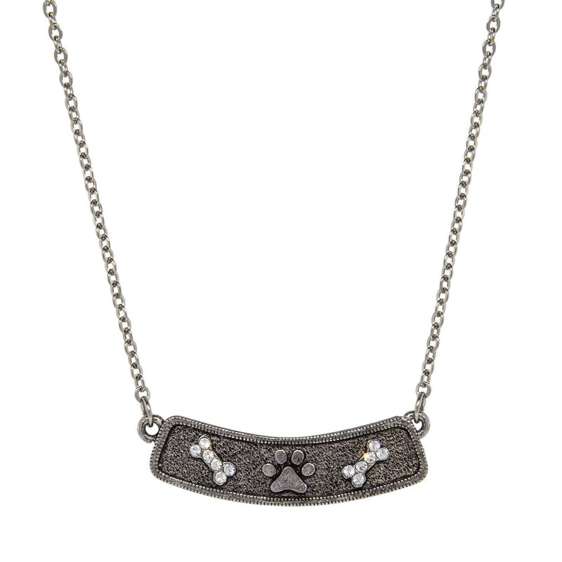 1928 Jewelry Crystal Bone And Paw Bar Pendant Necklace 17 Inch with 3 Inch Extender