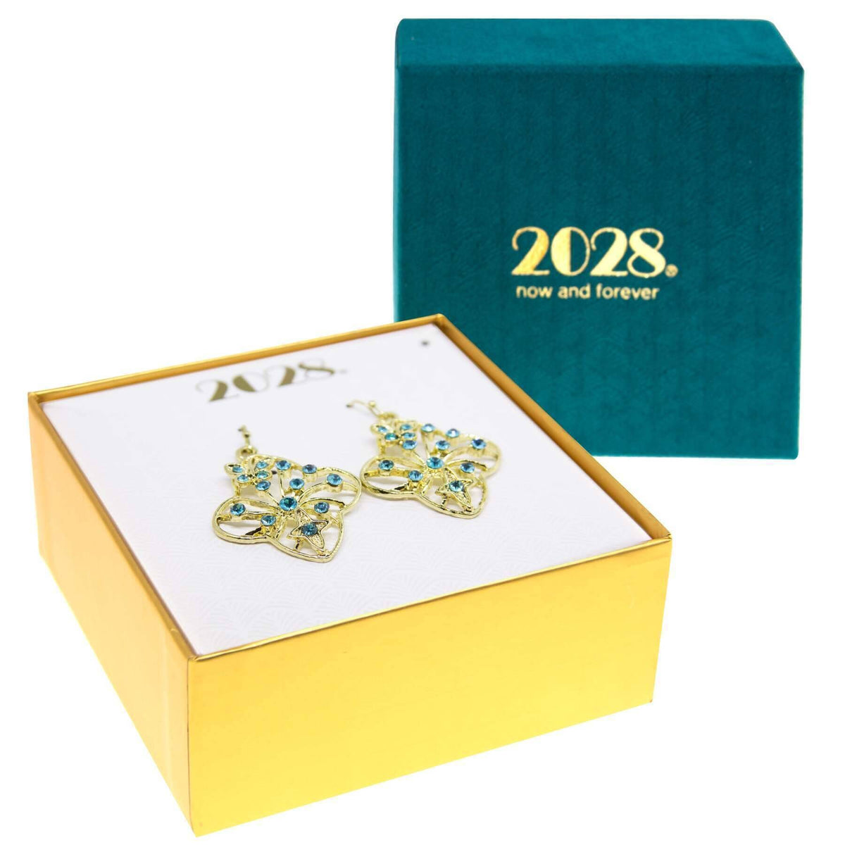 1928 Jewelry Butterfly and Cross Aqua Crystal Filigree Flower Drop Earrings