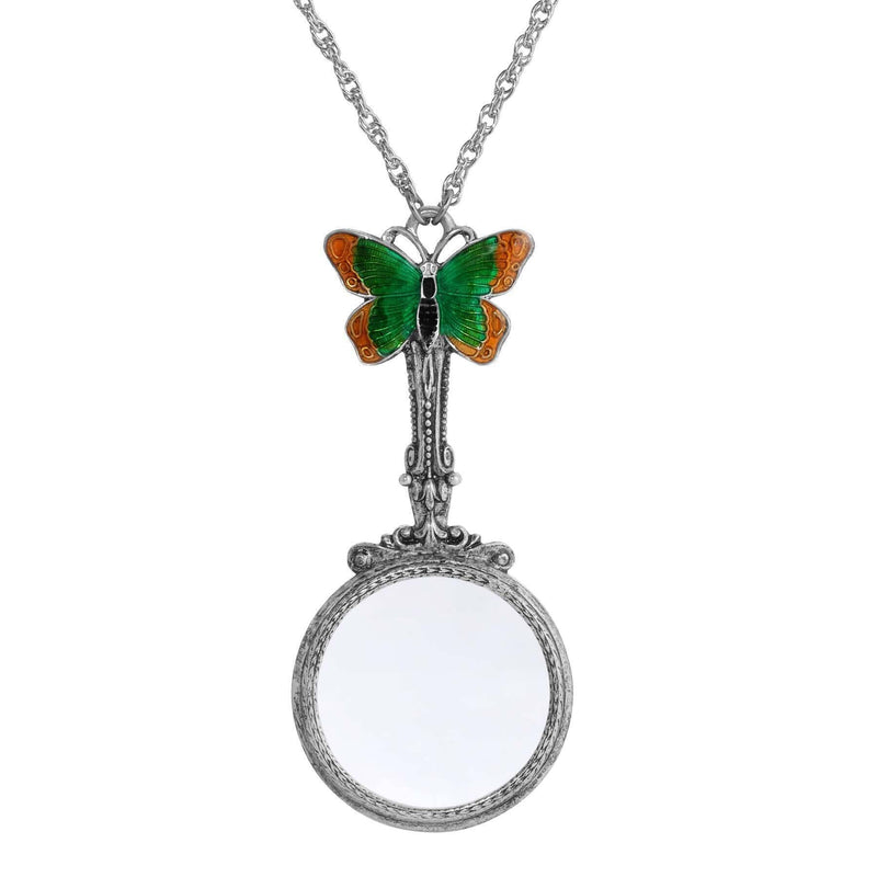 1928 Jewelry Metamorphic Butterfly Magnifying Glass Necklace 28 Inch - Magnification Power: 1-2X