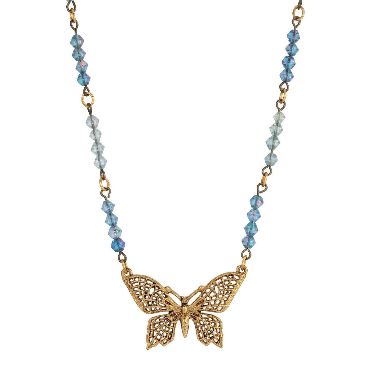 1928 Jewelry Sapphire AB Blue Crystal Butterfly Pendant Necklace 16 Inch with 3 Inch Extender