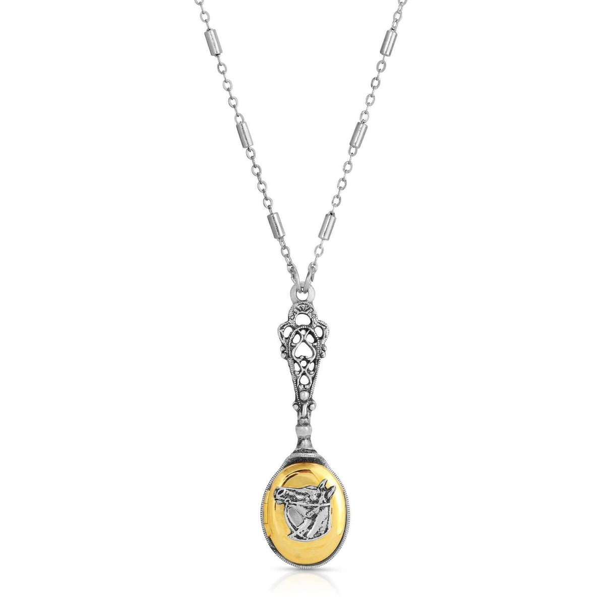 1928 Jewelry Two Tone Horse Head Locket Necklace 28 Inch