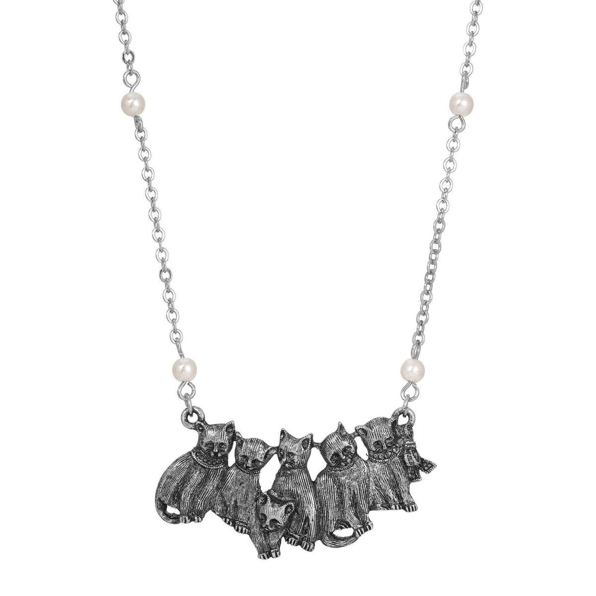 1928 Jewelry Faux Pearl Clowder Pendant Necklace 16 Inch with 3 Inch Extension
