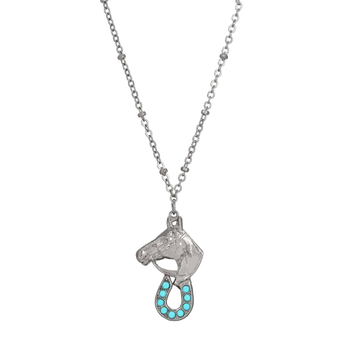 1928 Jewelry Equestrian Elegance Turquoise Crystal Pendant Necklace 16 Inch with 3 Inch Extension