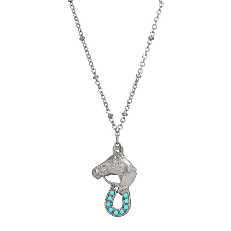 1928 Jewelry Equestrian Elegance Turquoise Crystal Pendant Necklace 16 Inch with 3 Inch Extension