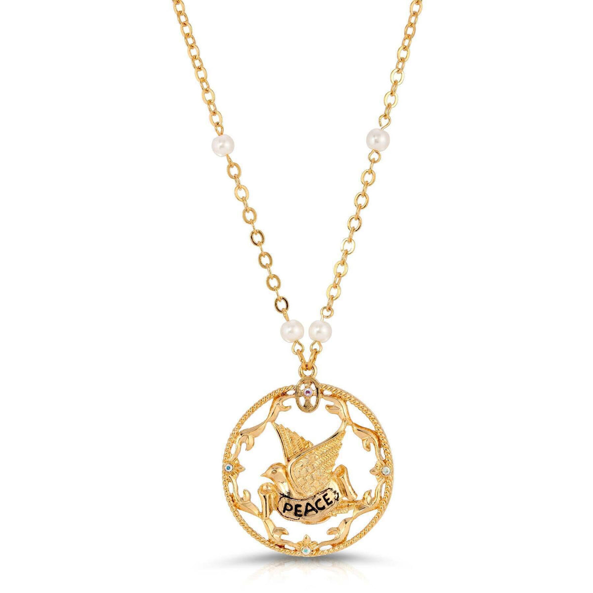 1928 Jewelry Dove Peace Medallion Pendant Necklace 30 Inch