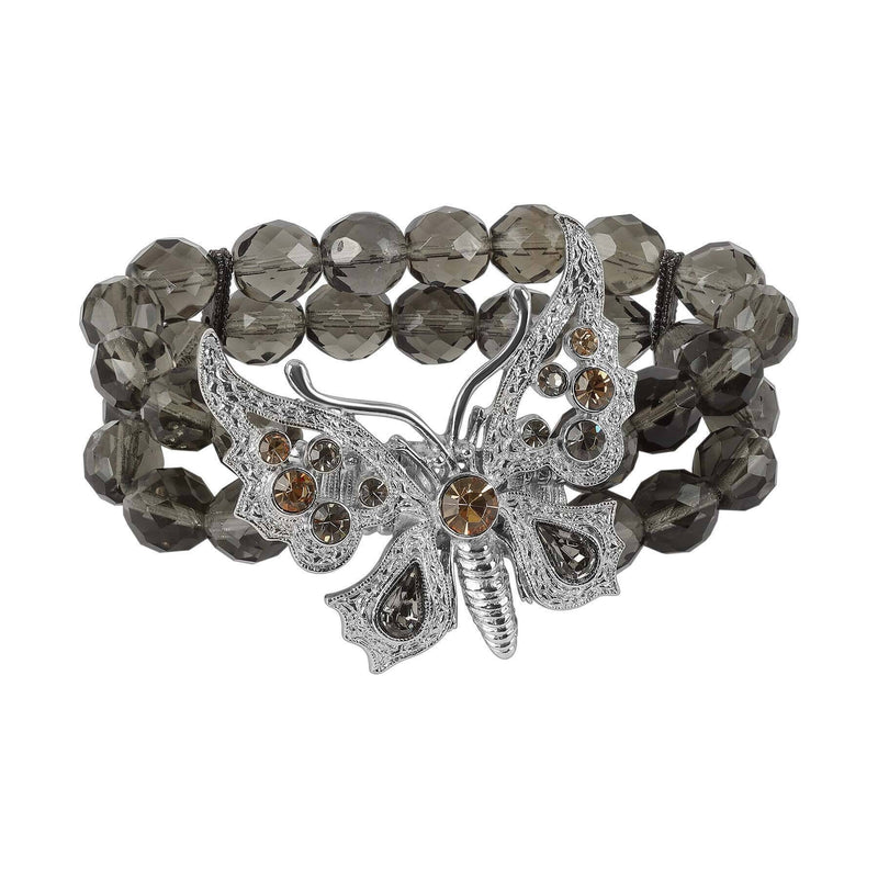 1928 Jewelry Butterfly Light Topaz and Black Diamond Crystal Stretch Bracelet