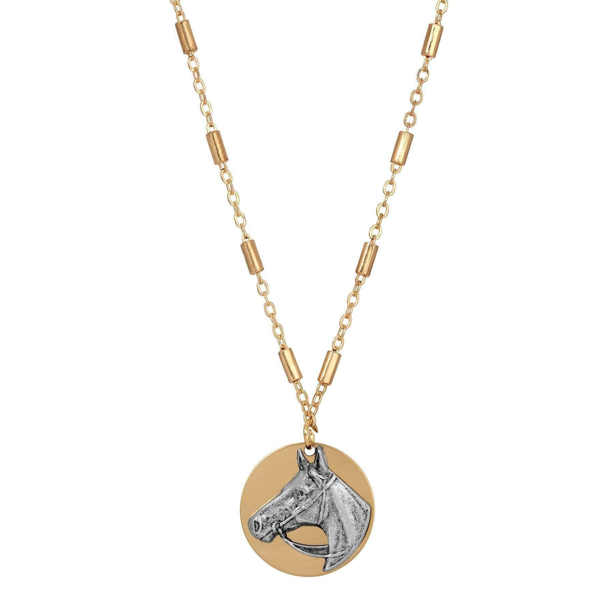 1928 Jewelry Antiqued Horse Head Pendant Necklace 16 Inch with 3 Inch Extender
