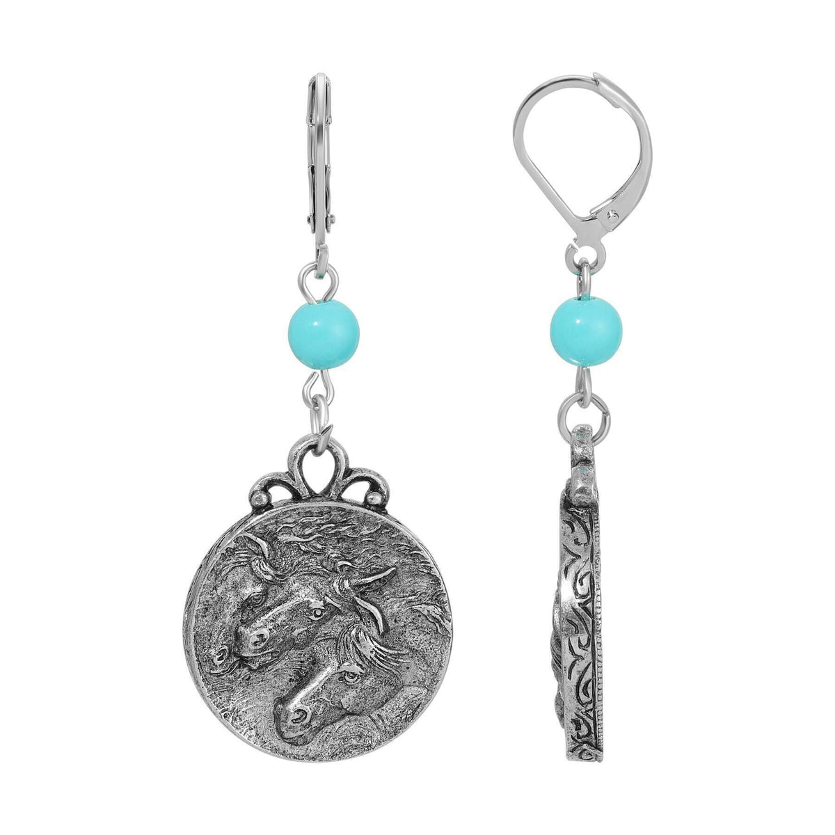 1928 Jewelry Turquoise Beaded Dangling Round Horse Dangle Earrings