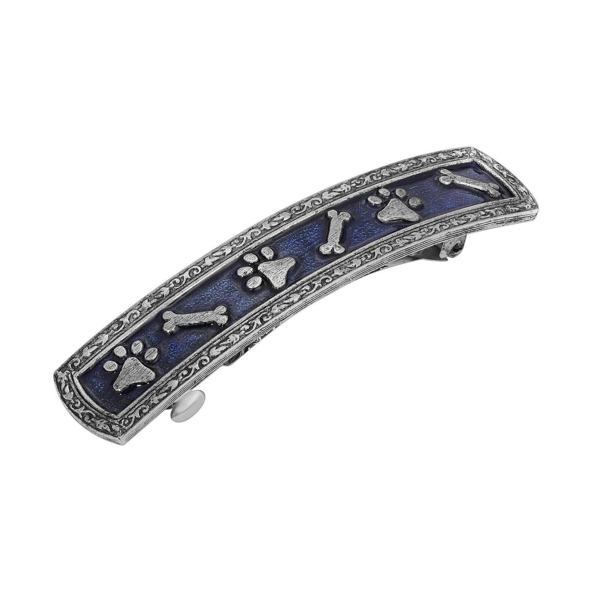 1928 Jewelry Paws And Bones Sapphire Blue Enamel Hair Barrette