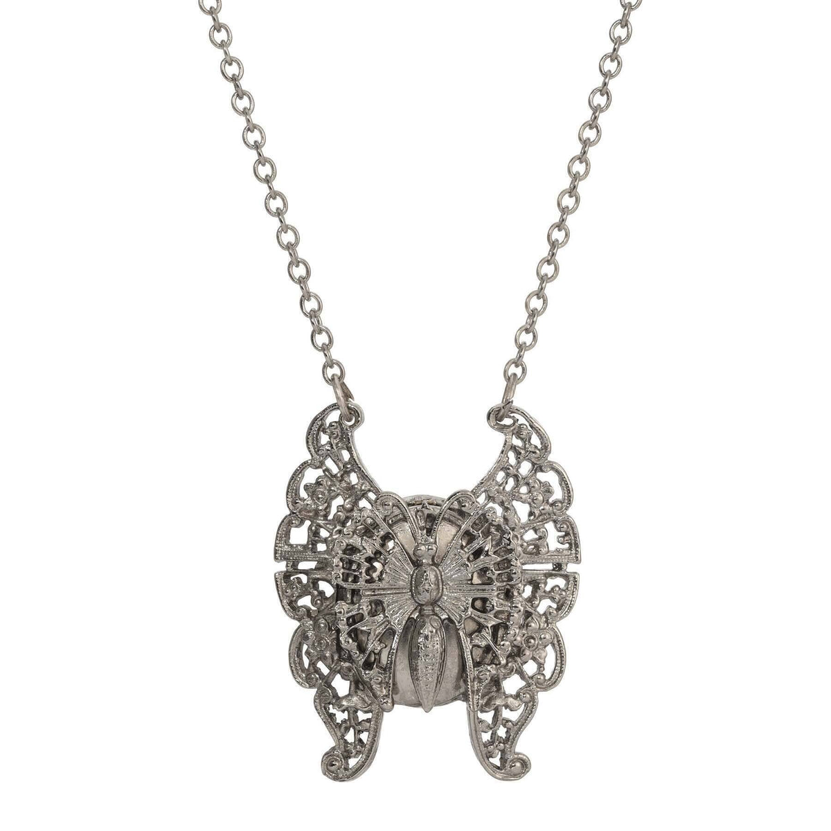 1928 Jewelry Vintage Style Butterfly Double Photo Locket Necklace 28 Inch