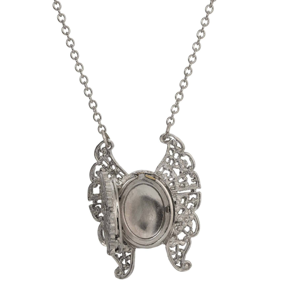 1928 Jewelry Vintage Style Butterfly Double Photo Locket Necklace 28 Inch