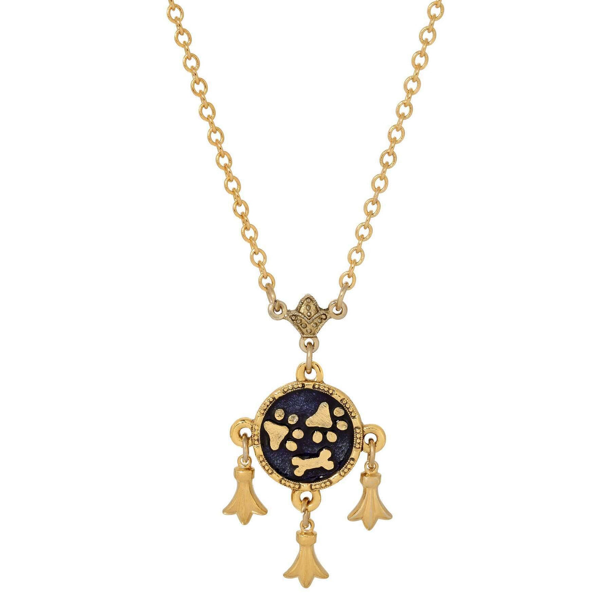 1928 Jewelry Sapphire Blue Enamel Paws And Bone Dangling Charms Pendant Necklace 16 Inch with 3 Inch Extension