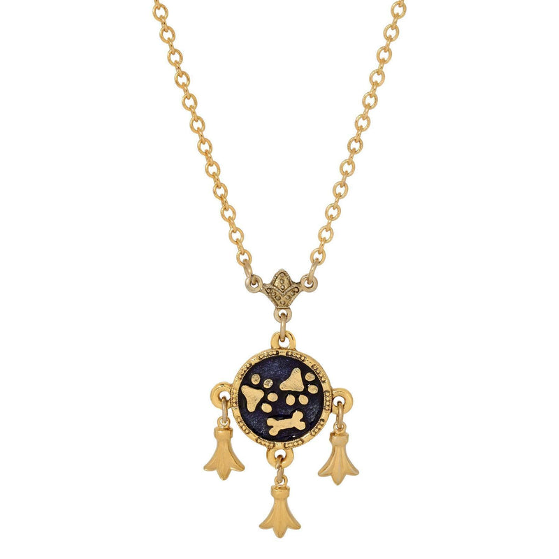 1928 Jewelry Sapphire Blue Enamel Paws And Bone Dangling Charms Pendant Necklace 16 Inch with 3 Inch Extension