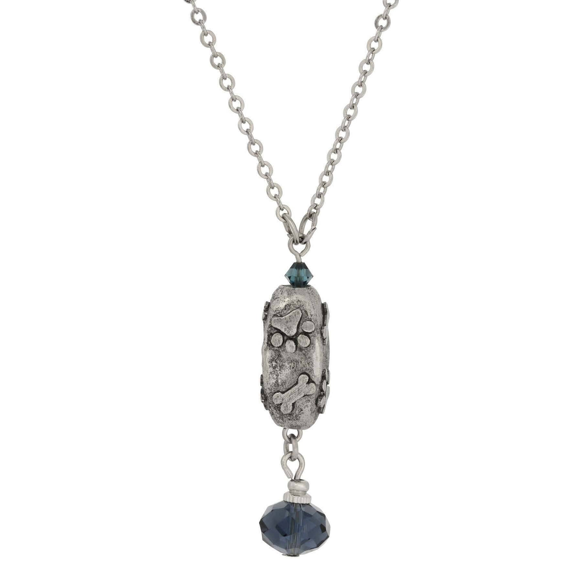 1928 Jewelry Montana Blue Crystal Paws And Bones Pendant Necklace 16 Inch