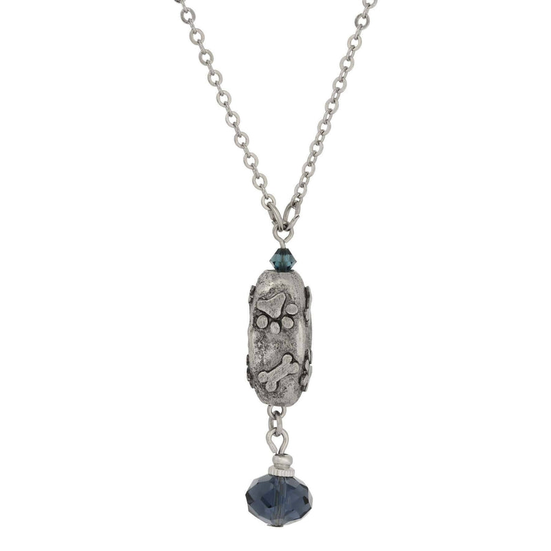 1928 Jewelry Montana Blue Crystal Paws And Bones Pendant Necklace 16 Inch
