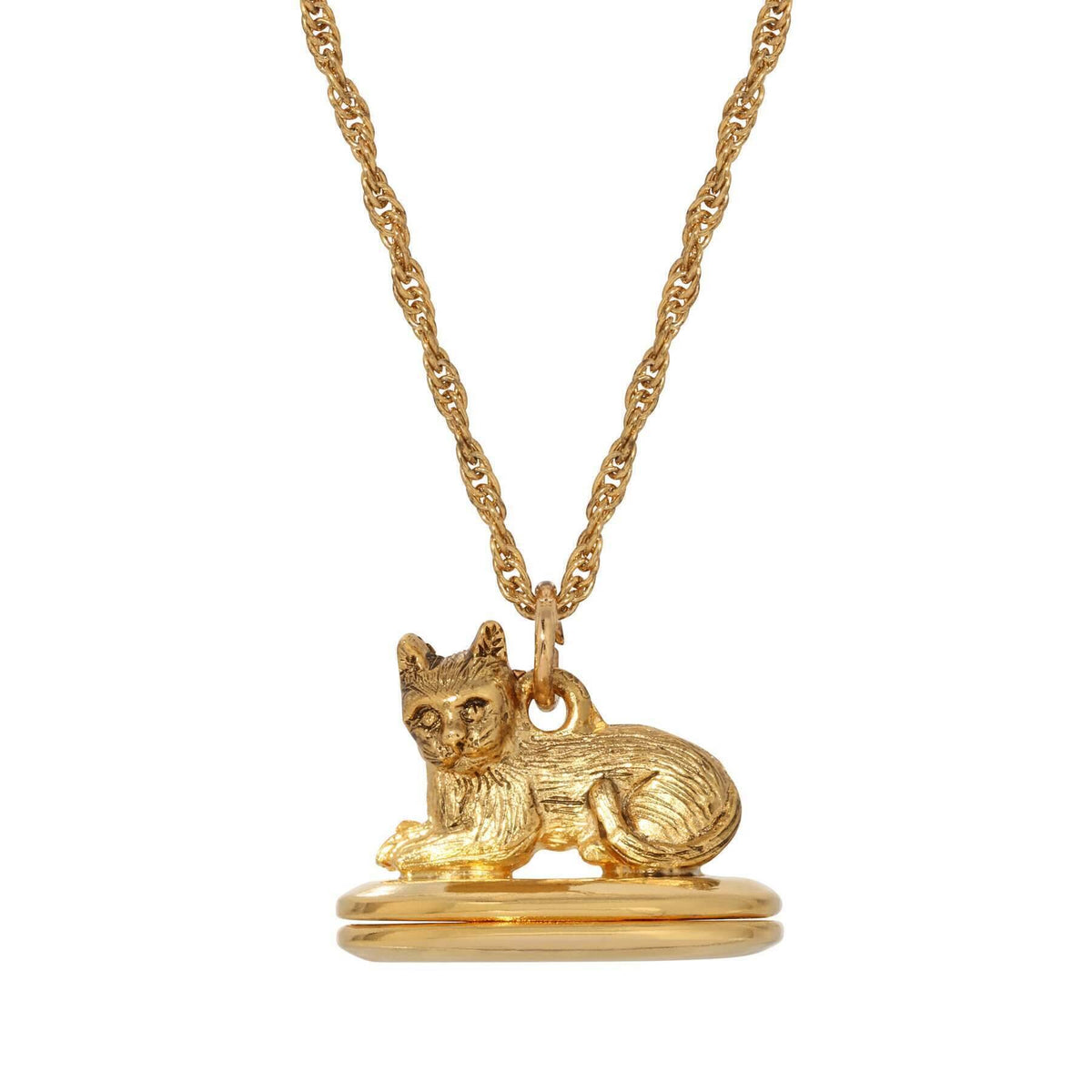 1928 Jewelry Gold Perched Cat Double Photo Locket Necklace 28 Inch