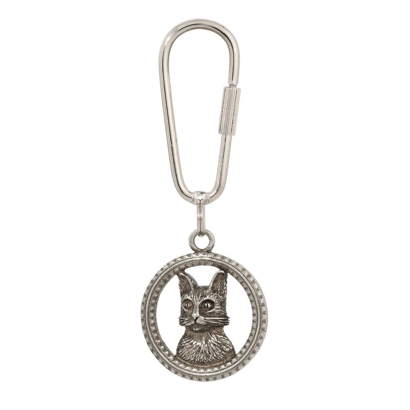1928 Jewelry Floral Adorned Round Cat Carabiner Key Chain