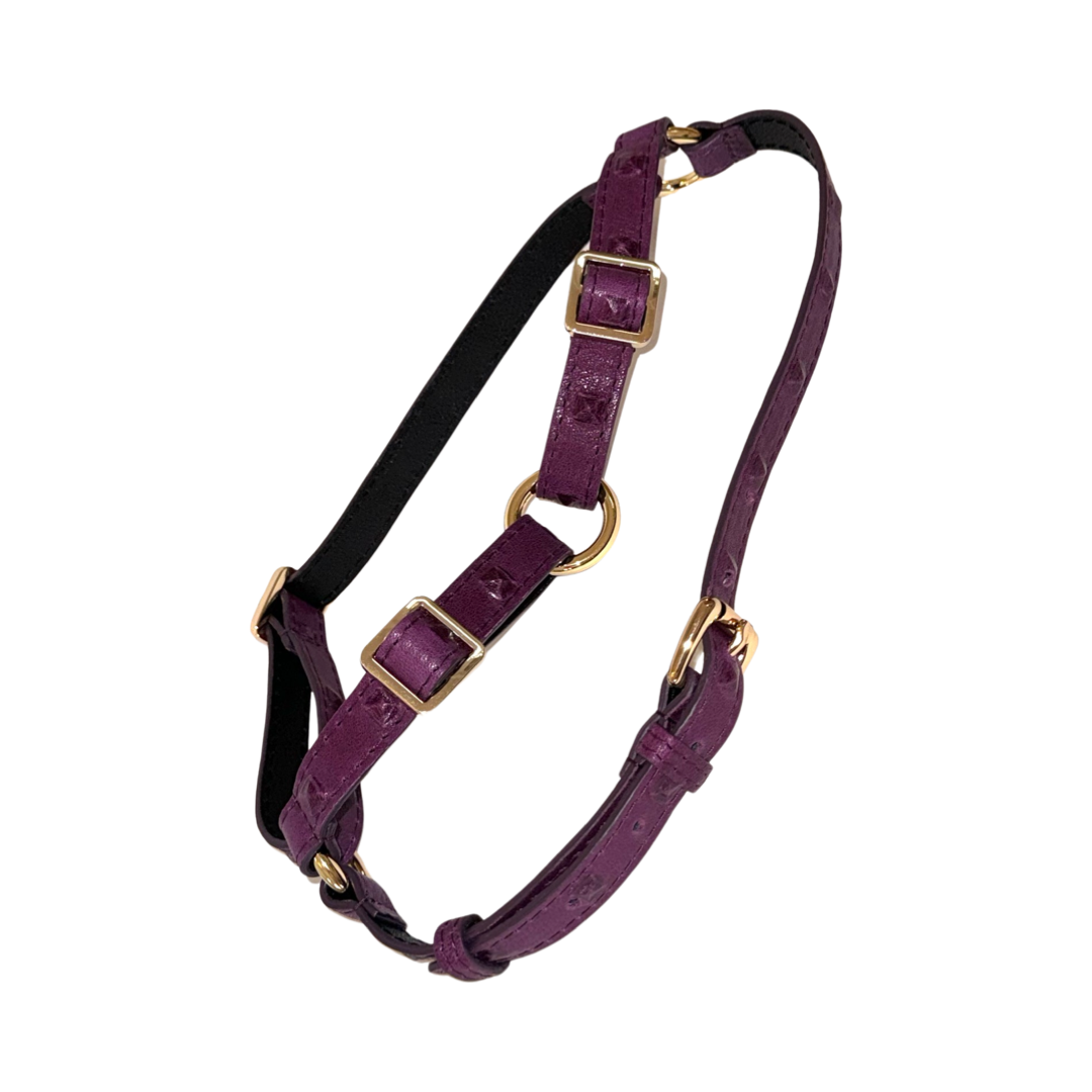 Allysa Payne Glamorous Boysenberry, Embossed Studded Italian Leather Dog Harness