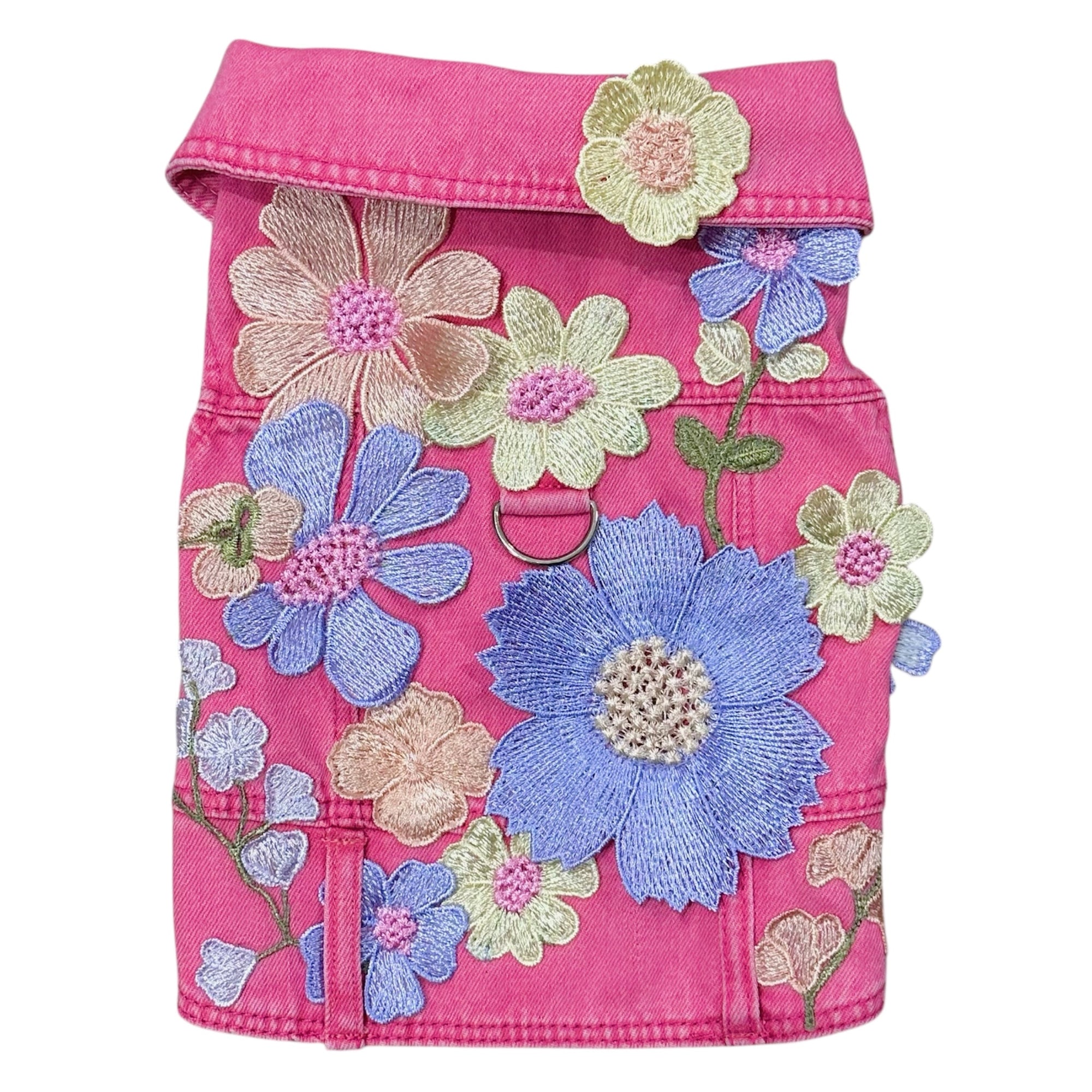 Heads or Tails Pup Flower Girl Denim Dog Vest