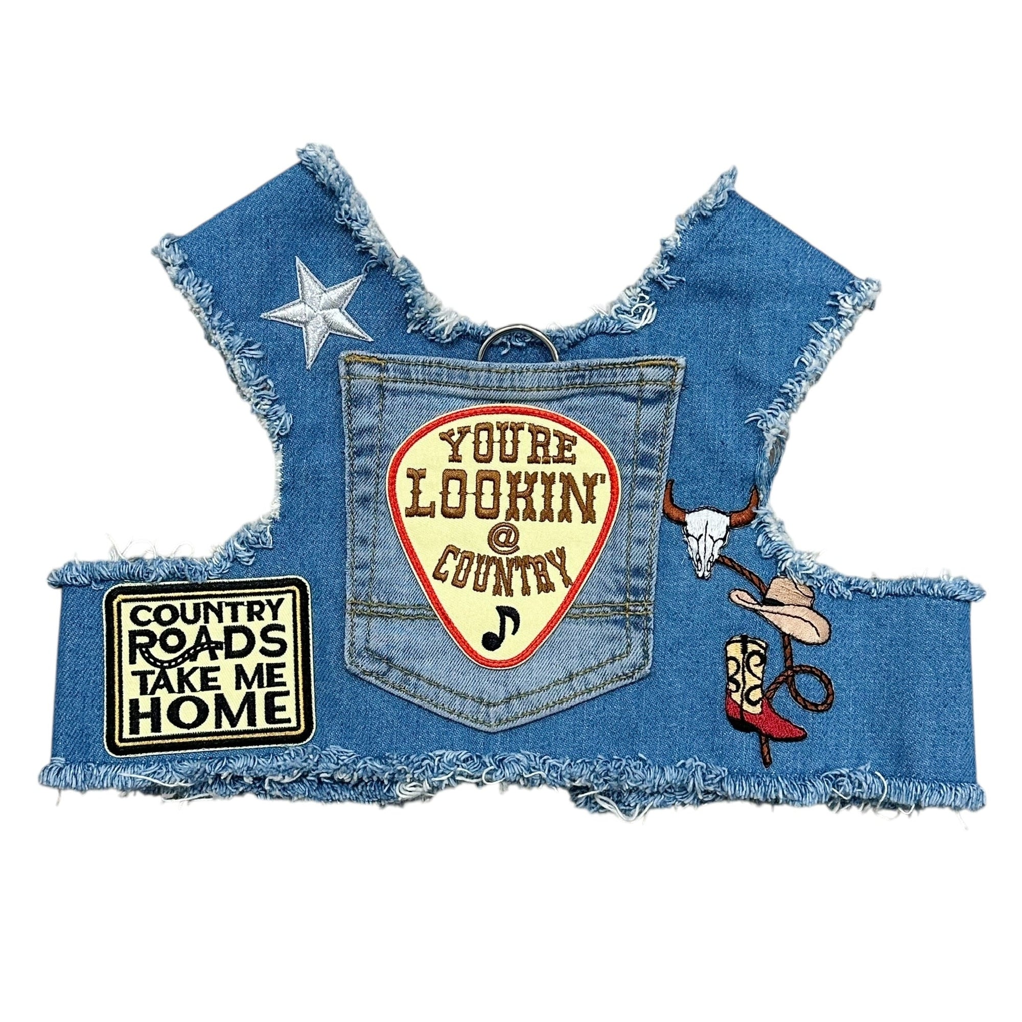 Heads or Tails Pup Country Denim Dog Harness