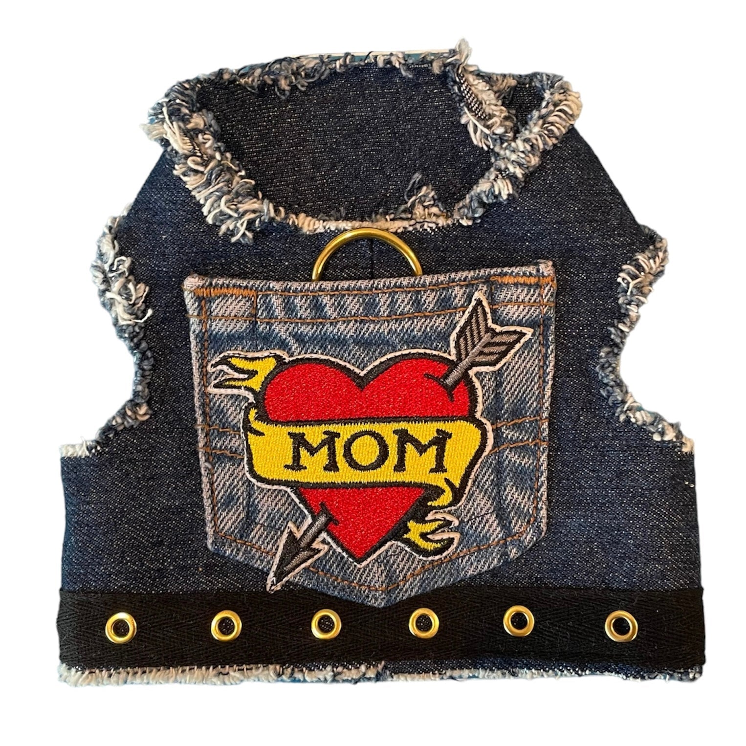 Heads or Tails Pup Love Mom Denim Dog Harness