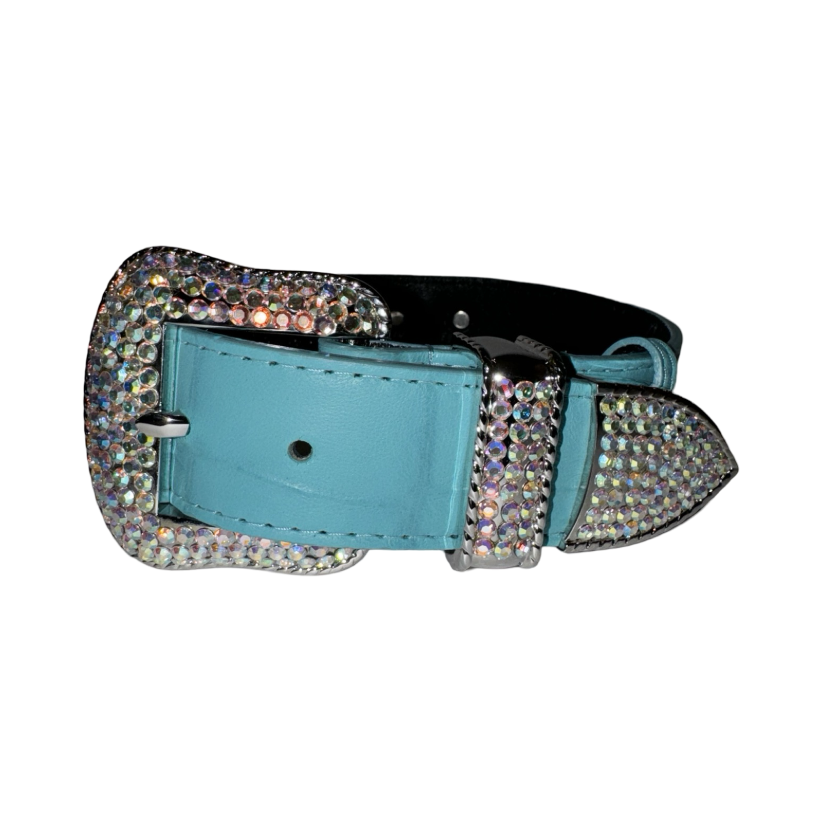 Allysa Payne The Tiffany Collection Turquoise Blue Embossed Croc Italian Leather/Custom Silver Swarovski Crystal Hardware Dog Collar
