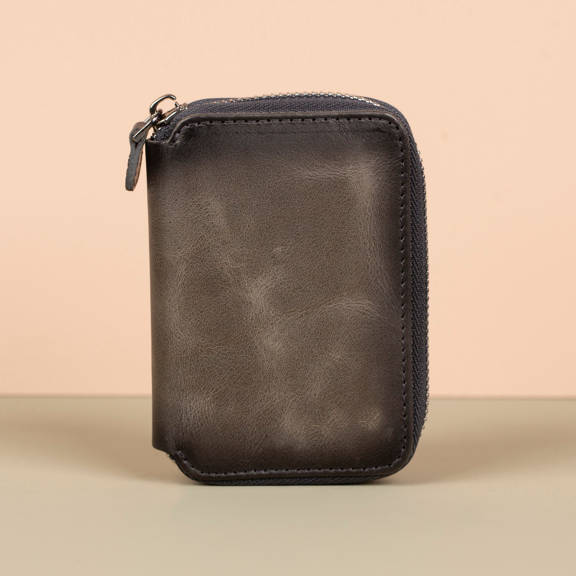 Premium Leather Zipper Wallet Dark Gray Anniston