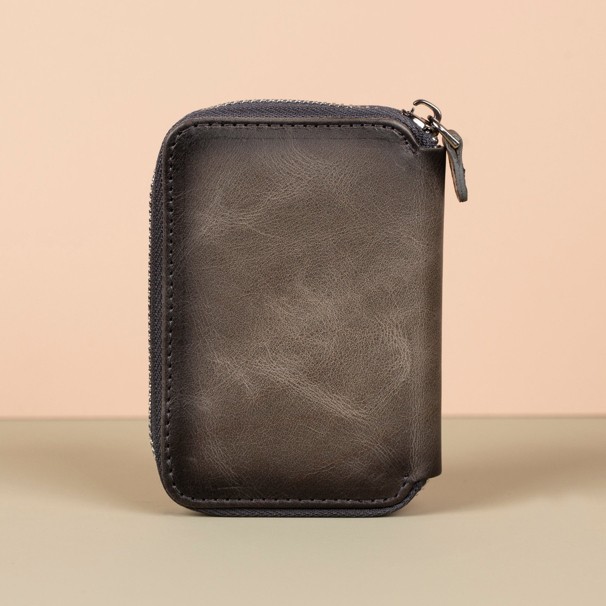 Premium Leather Zipper Wallet Dark Gray Anniston