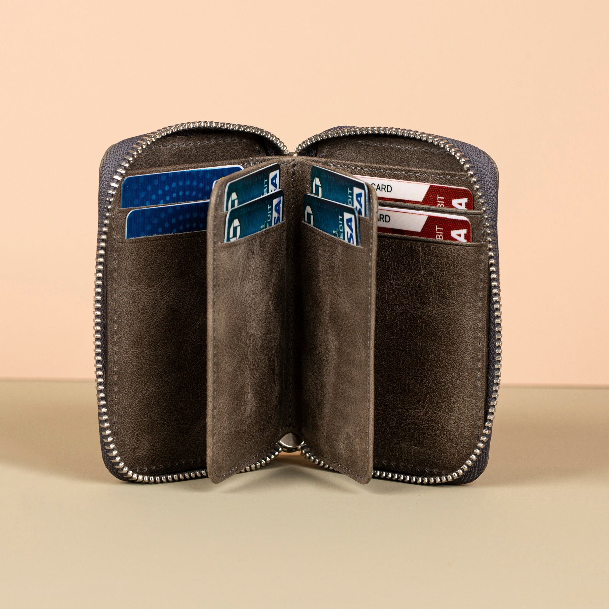 Premium Leather Zipper Wallet Dark Gray Anniston