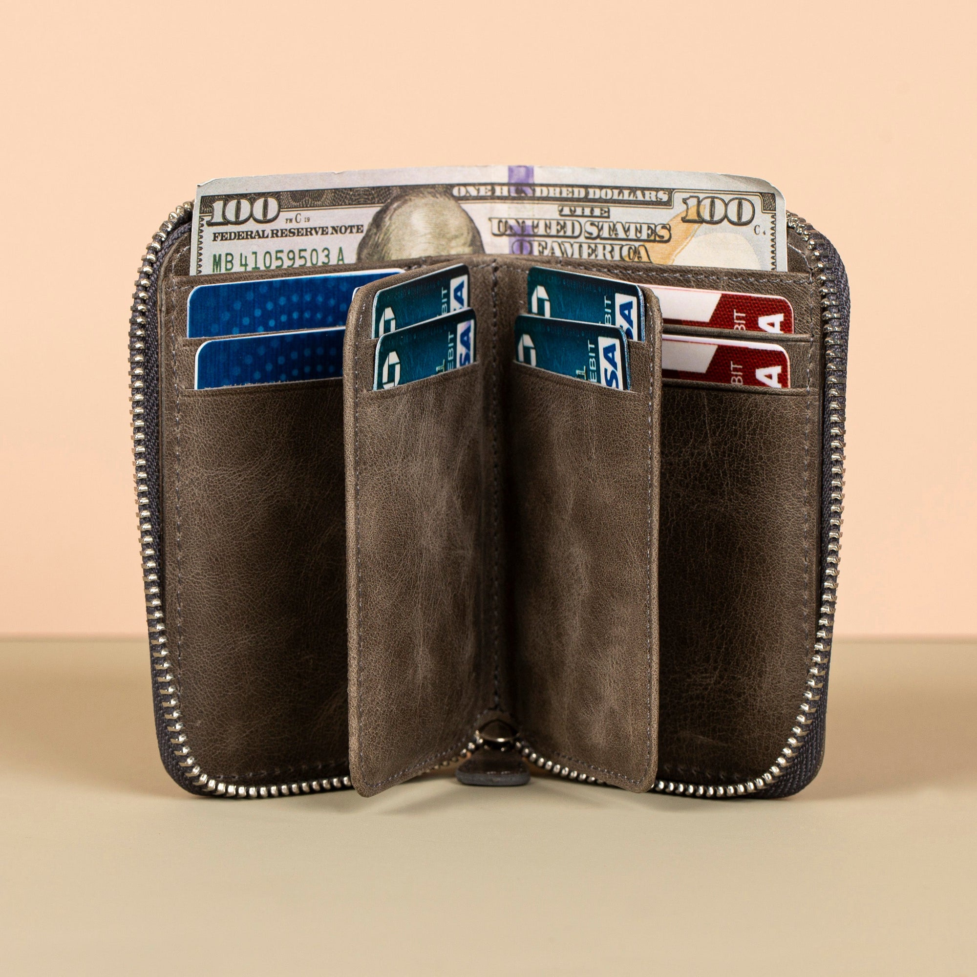 Premium Leather Zipper Wallet Dark Gray Anniston