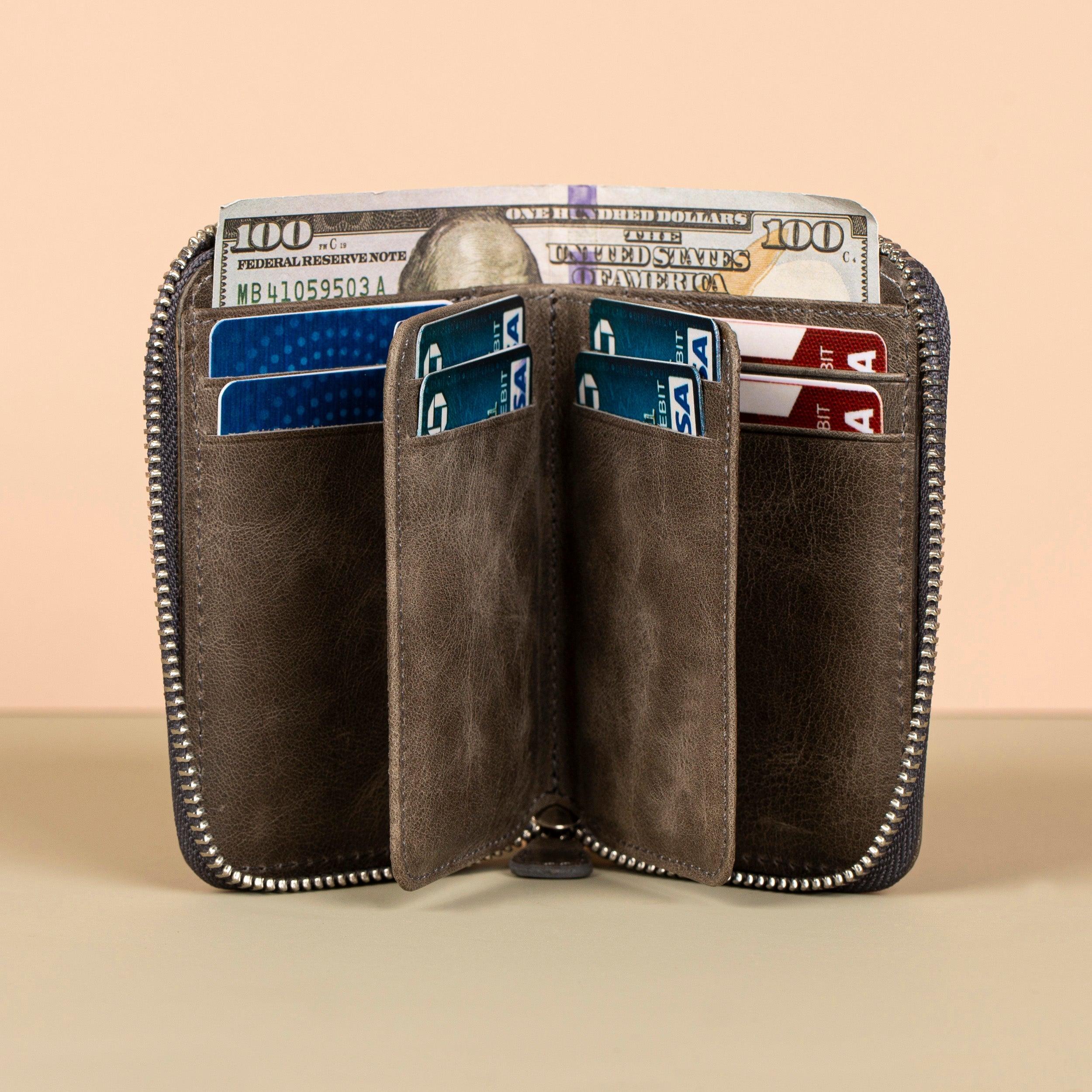Premium Leather Zipper Wallet Dark Gray Anniston