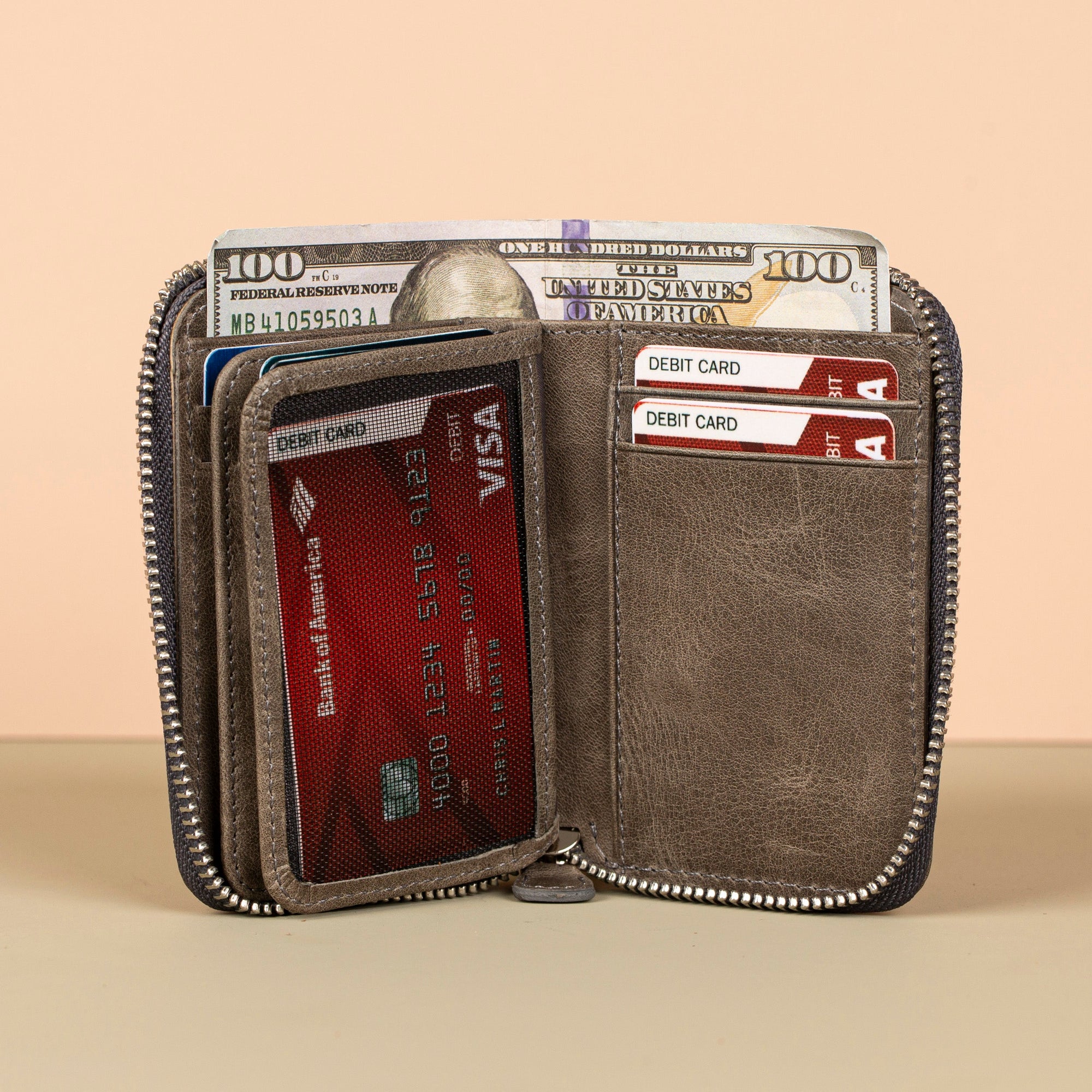 Premium Leather Zipper Wallet Dark Gray Anniston