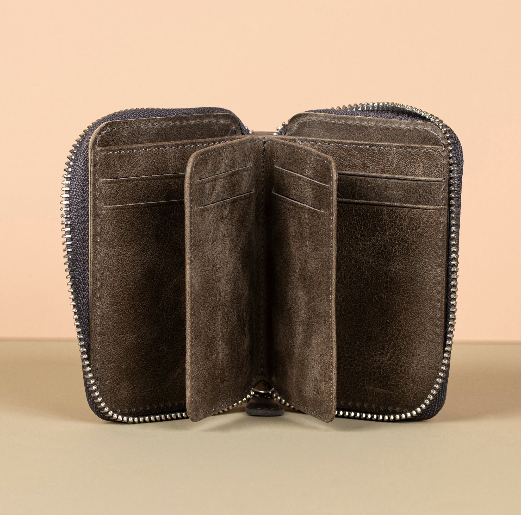 Premium Leather Zipper Wallet Dark Gray Anniston