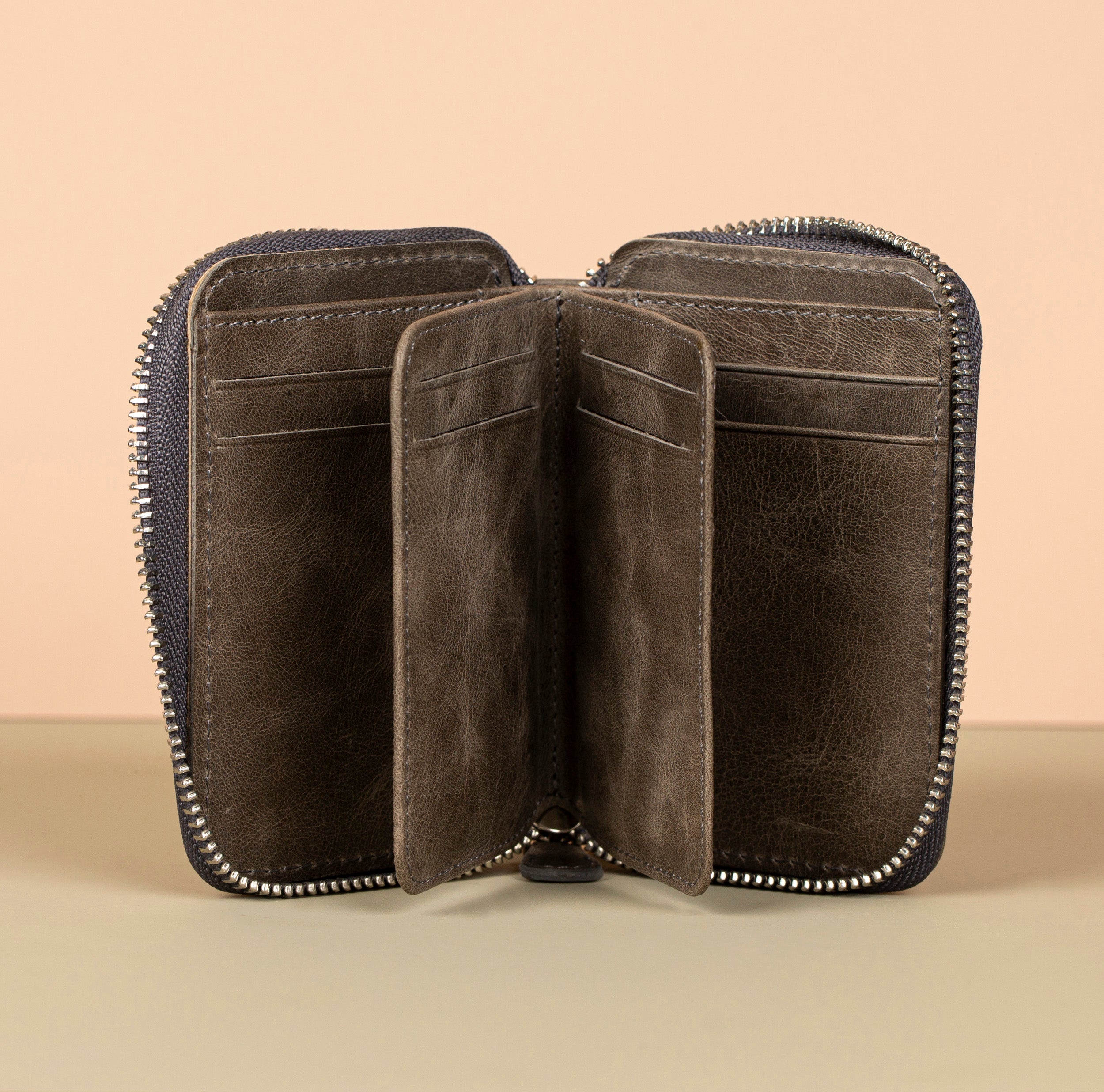 Premium Leather Zipper Wallet Dark Gray Anniston