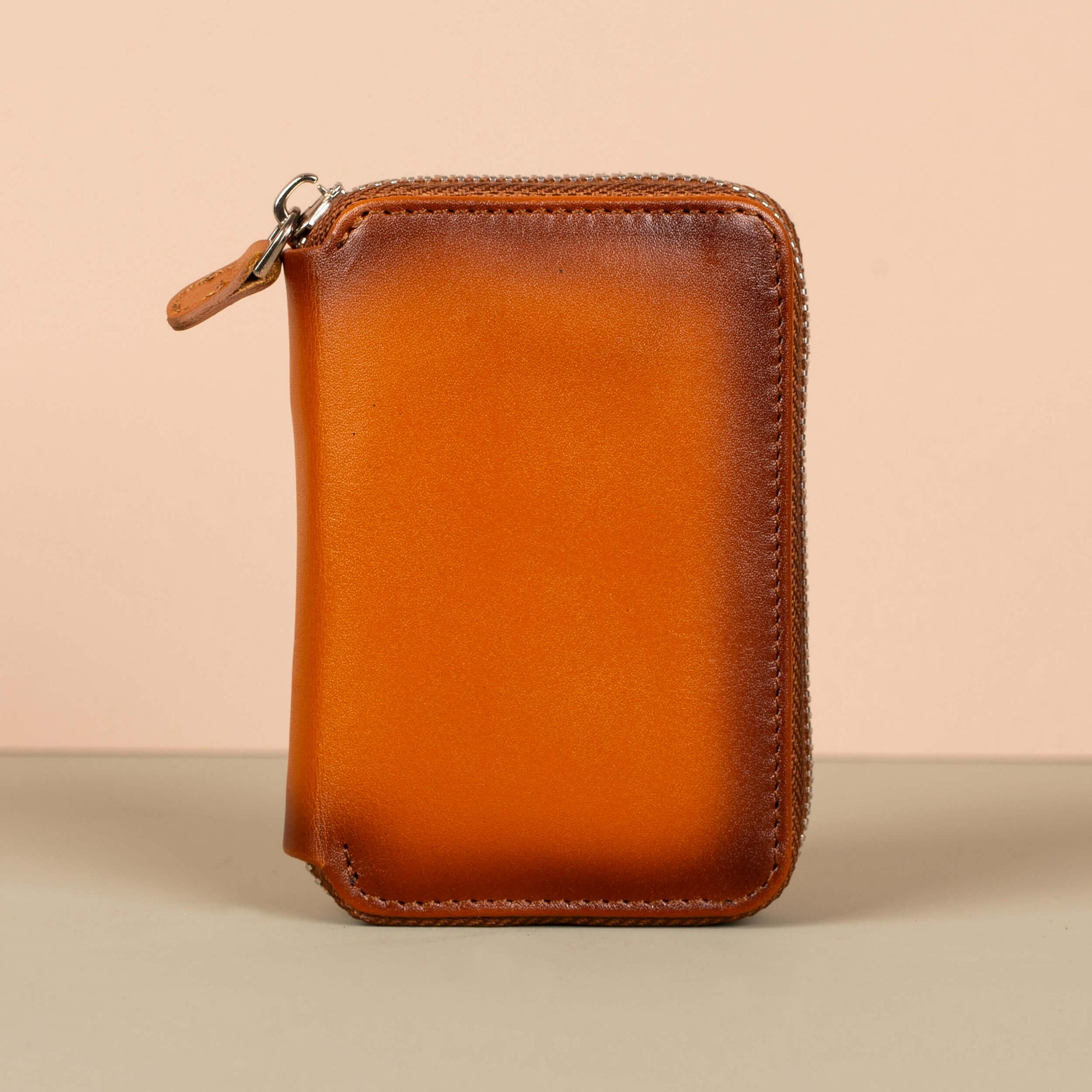 Premium Leather Zipper Wallet Caramel Brown Anniston