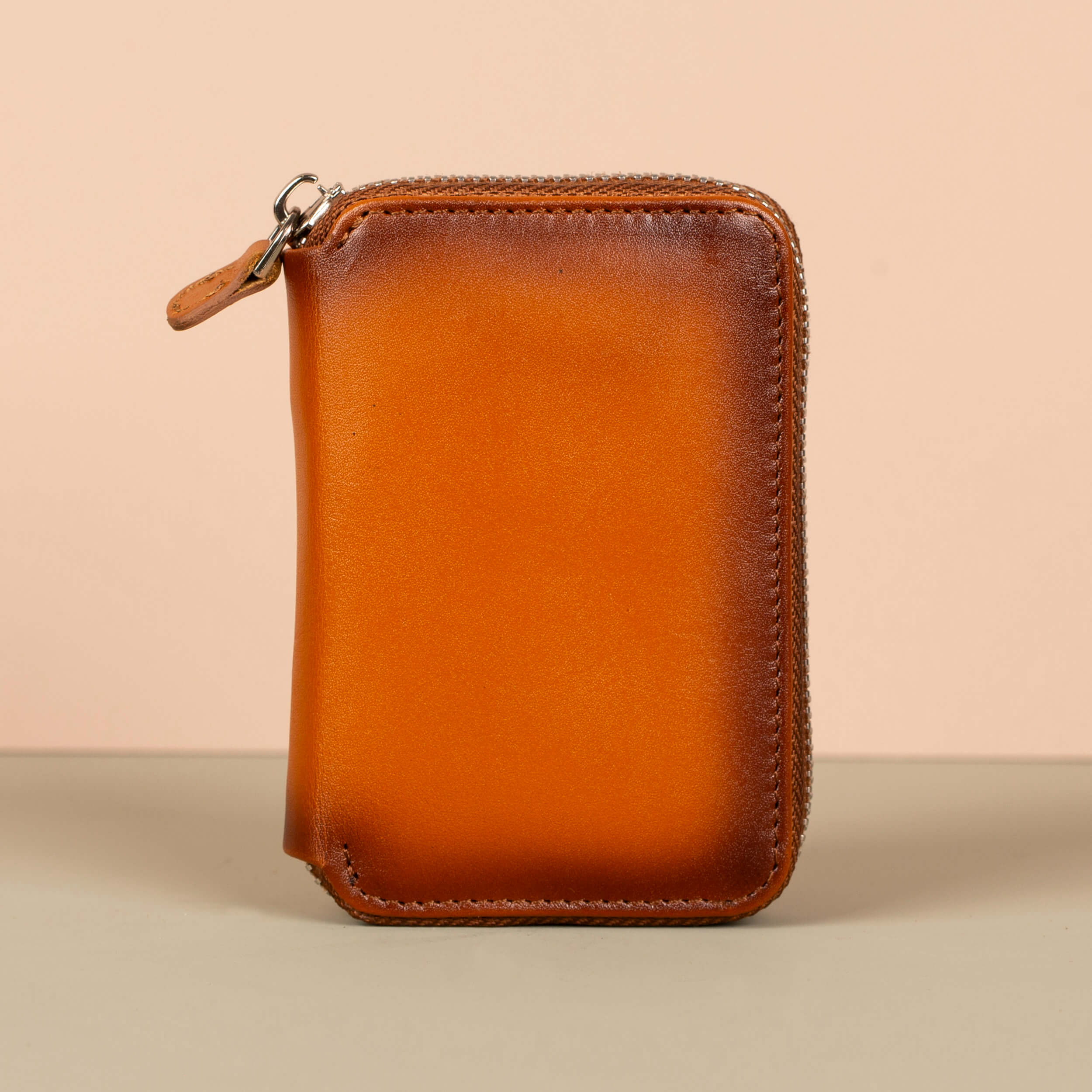 Premium Leather Zipper Wallet Caramel Brown Anniston