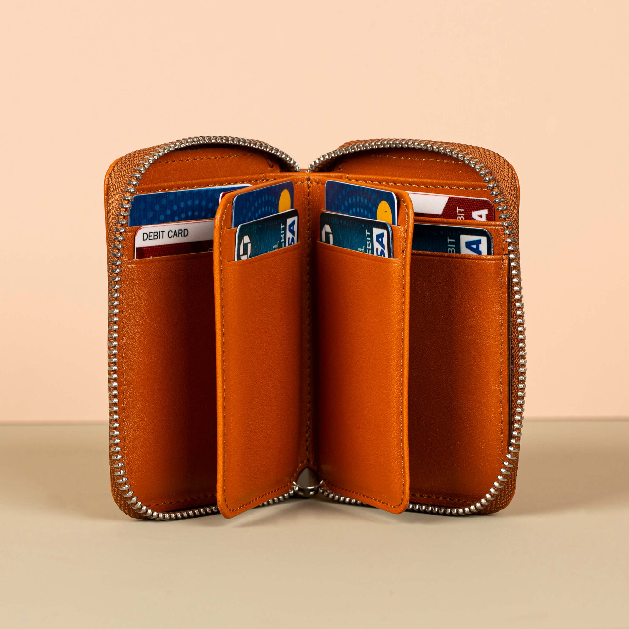 Premium Leather Zipper Wallet Caramel Brown Anniston