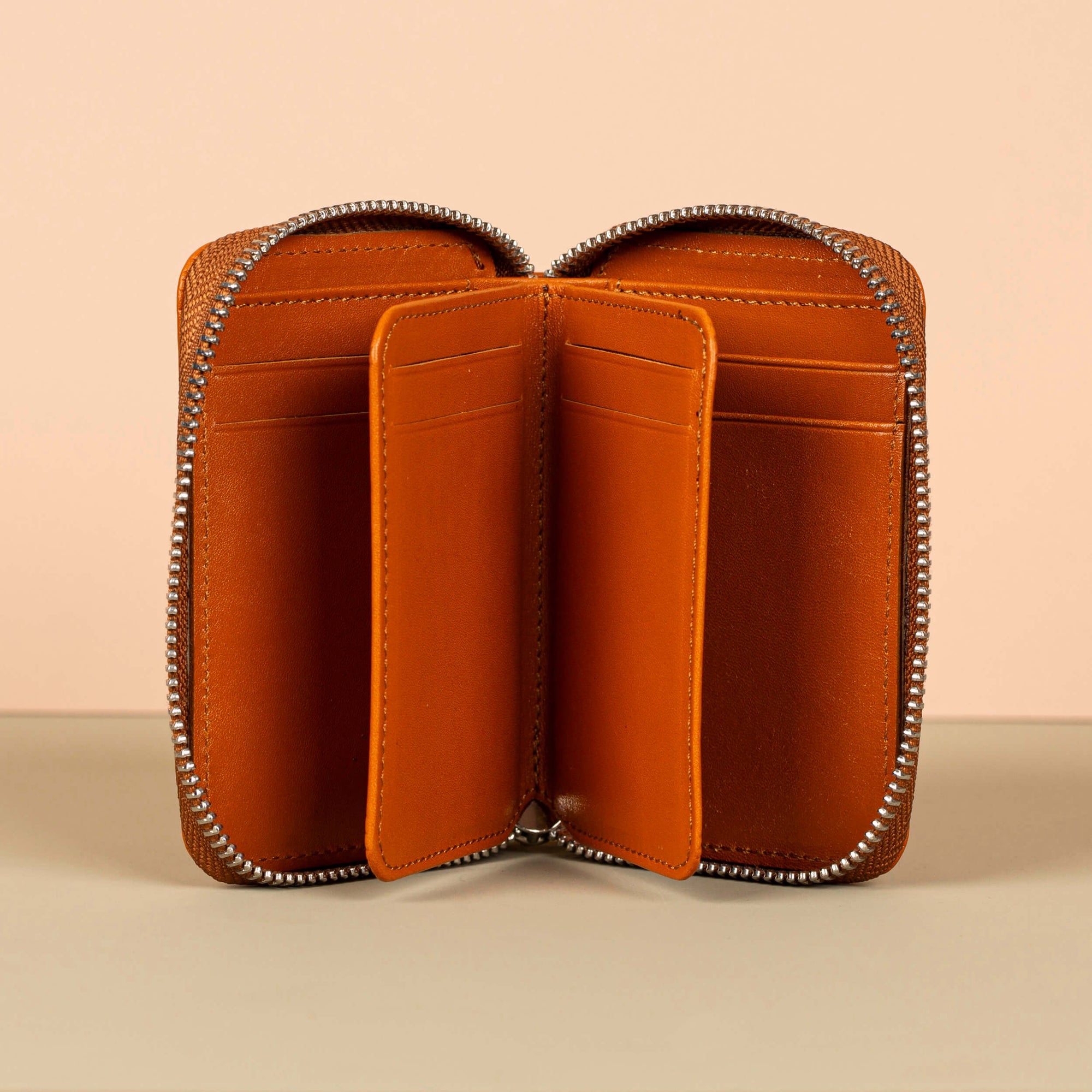 Premium Leather Zipper Wallet Caramel Brown Anniston