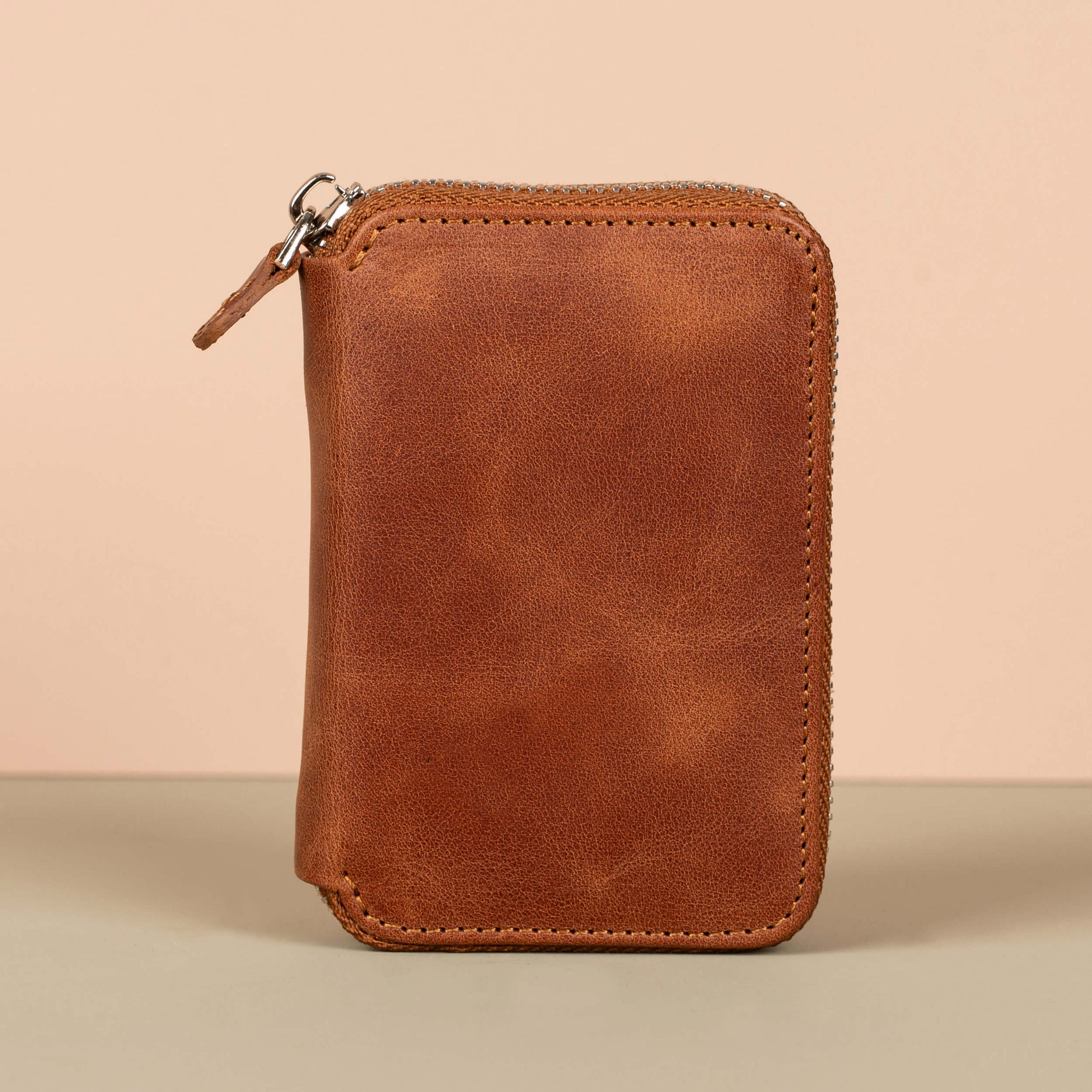 Premium Leather Zipper Wallet Warm Brown Anniston