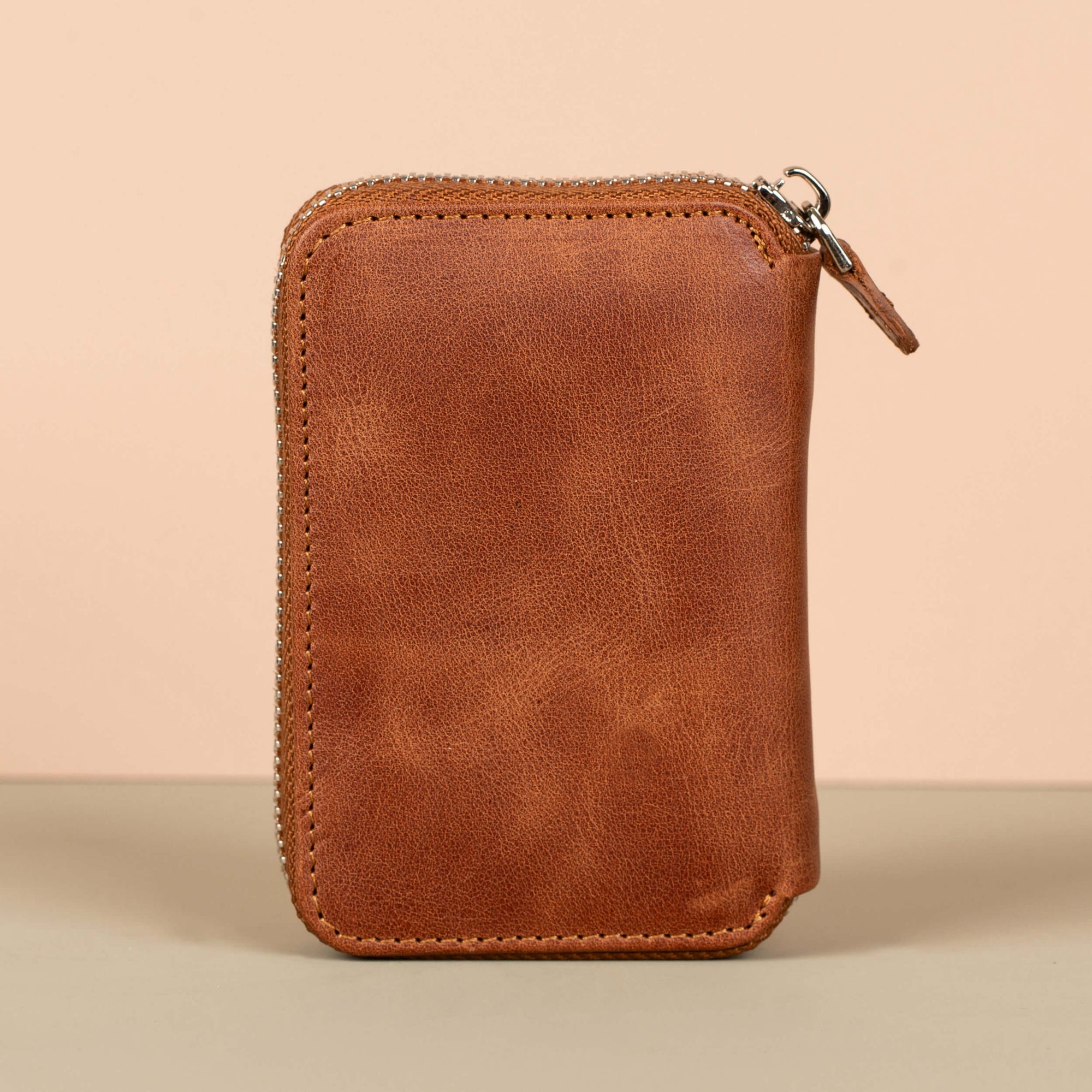 Premium Leather Zipper Wallet Warm Brown Anniston