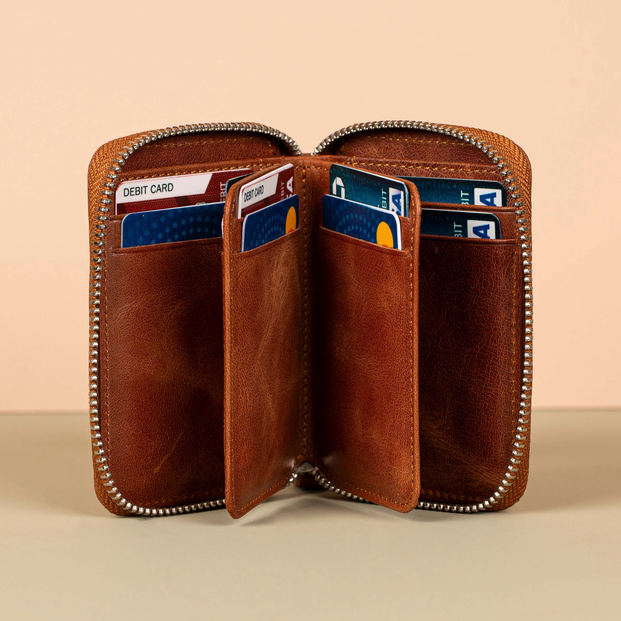 Premium Leather Zipper Wallet Warm Brown Anniston