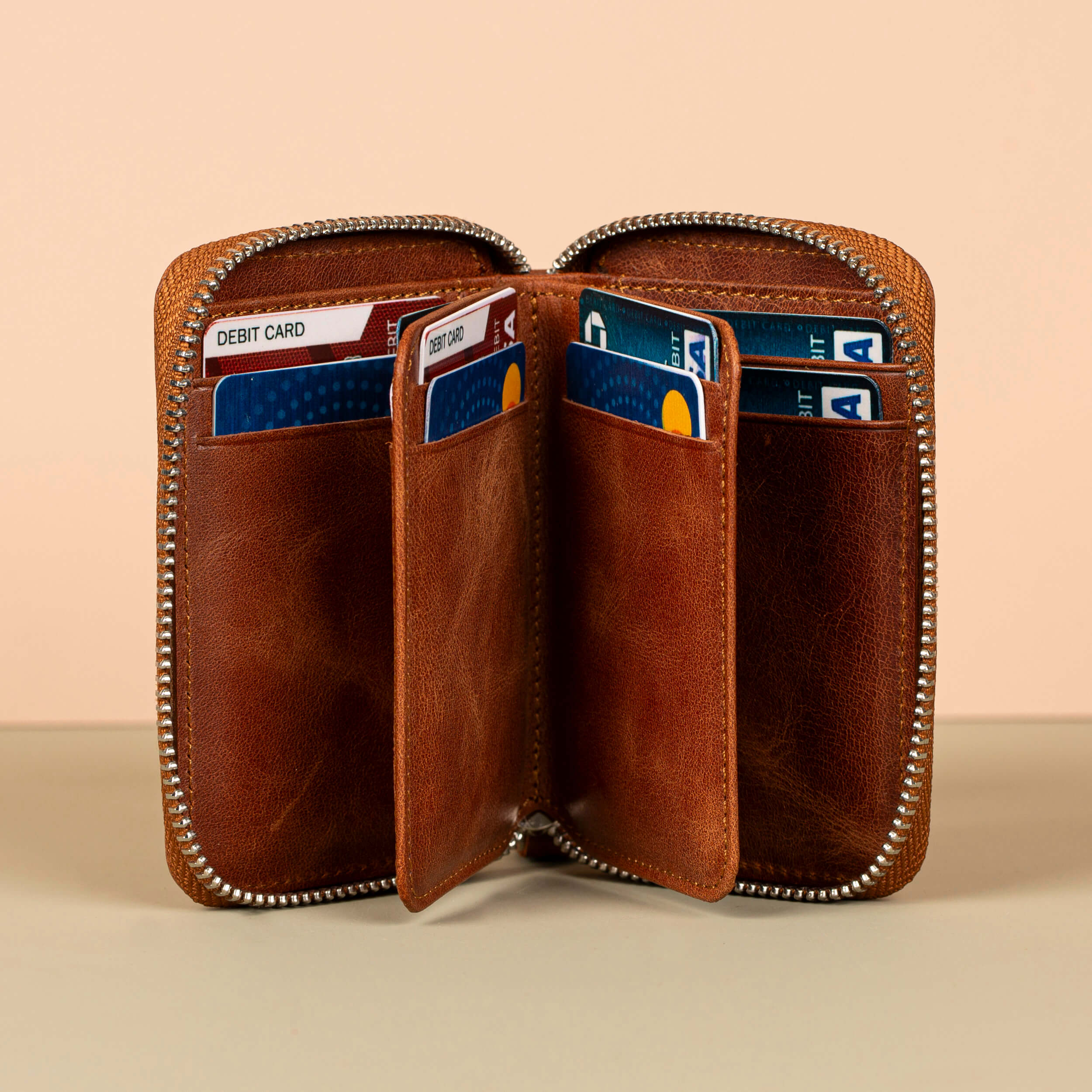 Premium Leather Zipper Wallet Warm Brown Anniston